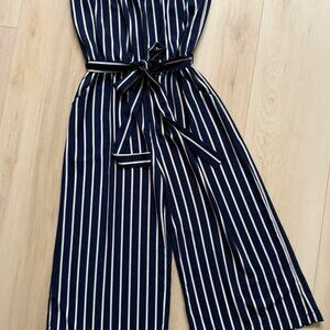 Ladies Nautical Navy and White Capri Jumpsuit Size L